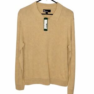 NWT The Commons Merino Wool Polo Sweater Tan Beige Medium